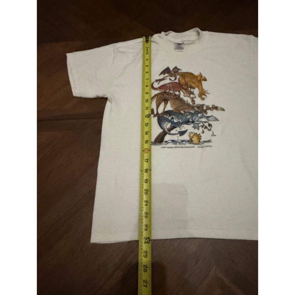 Vintage 2005 Mike Bocianowski Dragon Stack Graphic T-Shirt Jerzees White Medium - Picture 4 of 6